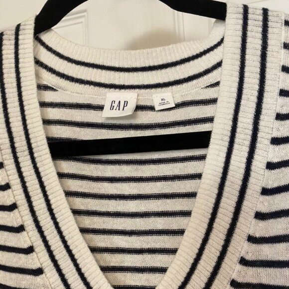 Gap Women's Navy Striped V-neck Linen Blend Sweater XL - Picture 4 of 5